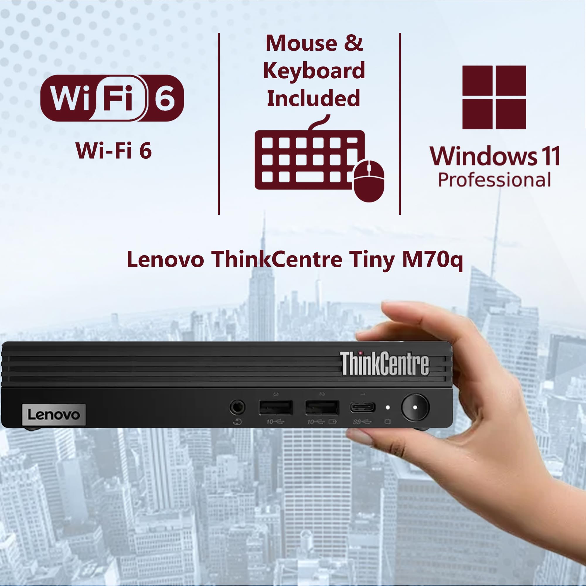 Lenovo ThinkCentre Tiny M70q Gen 5 Intel 10-Core i5-14400T (Beat i7-13700T), 16GB DDR5 RAM, 512GB NVMe, WiFi 6E, Bluetooth, RJ-45, DP Port, HDMI, W11P, Business Desktop, 3 Yr Wty