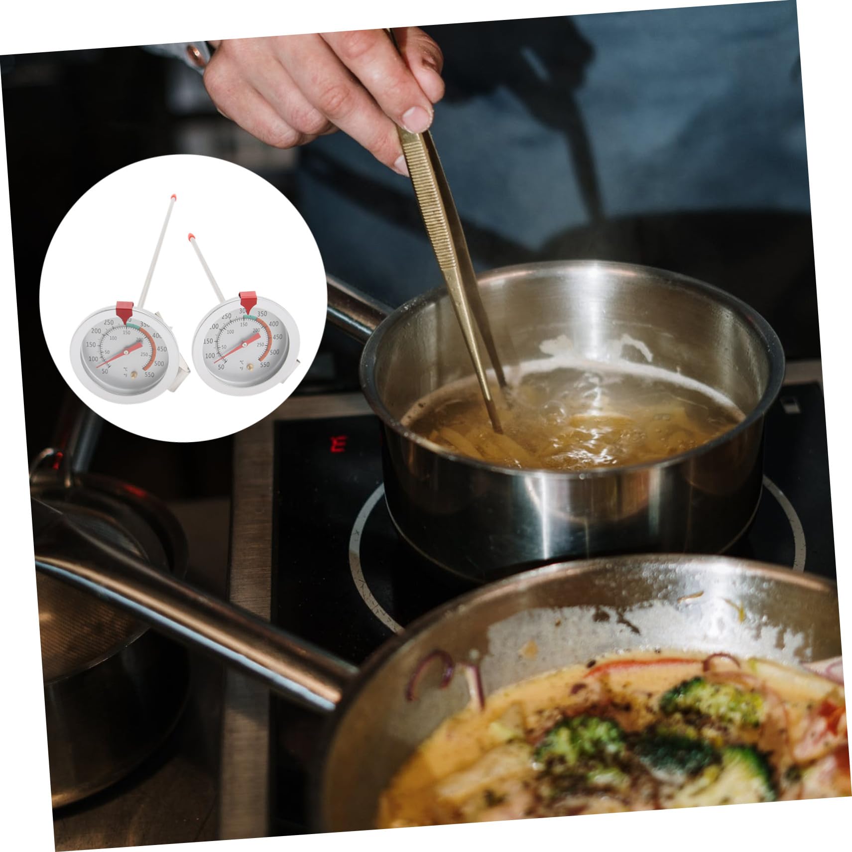 LIFKOME 2 Piezas Termómetro para Freír Acero Inoxidable con Clip Resistente Medidor de Temperatura de y Horneado para Cocina Segura