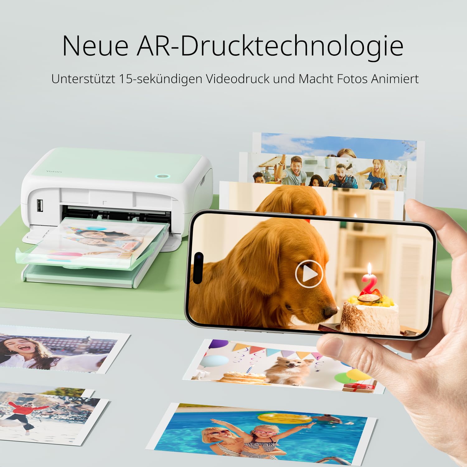 YOTON Fotodrucker für Smartphone, 54 Stück Fotopapier 4x6, Ausweisfoto, AR-Videodruck, Wi-Fi, iOS Android Grün