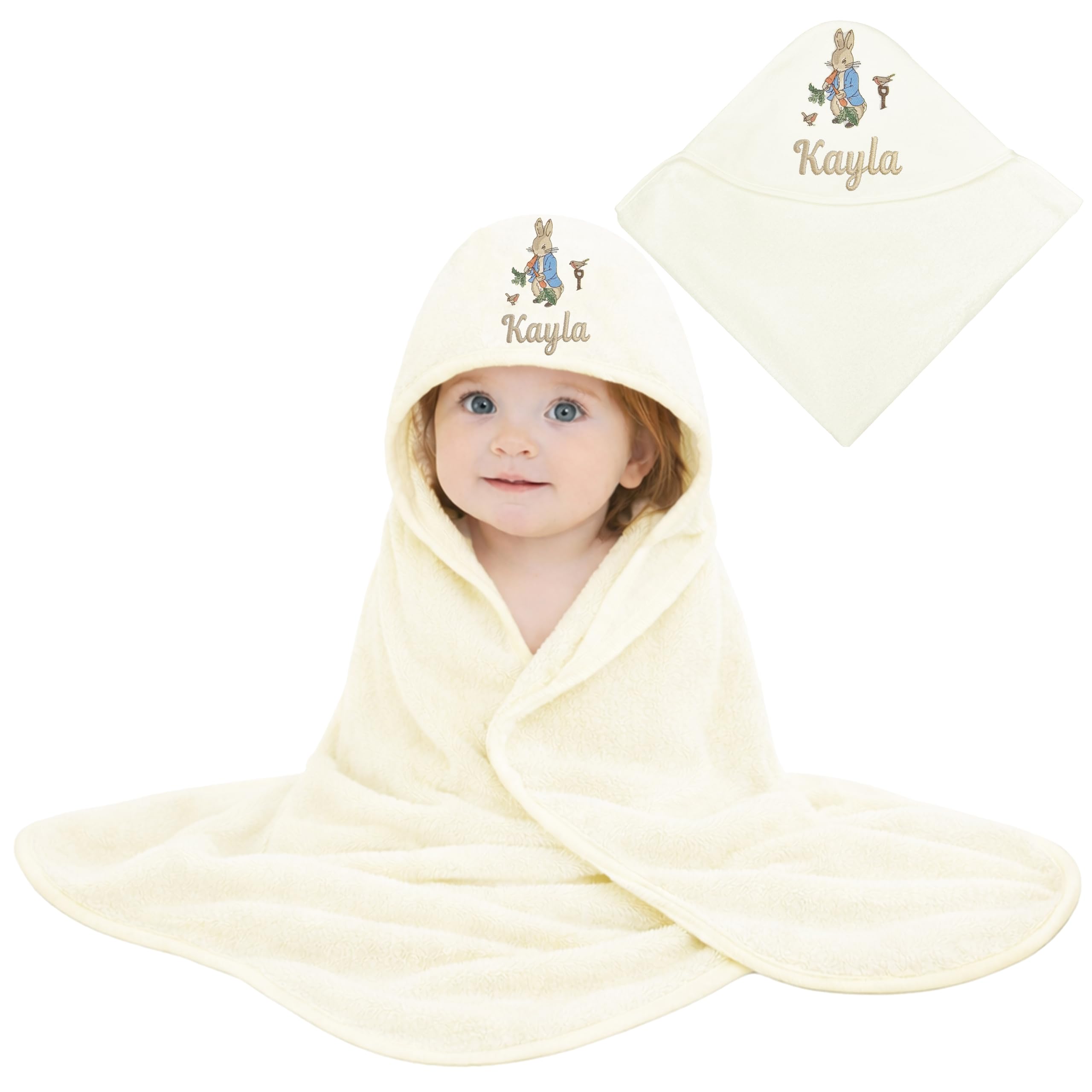 Peter Rabbit Baby Hooded Towel Personalised with a Name (Personalised Peter Rabbit Towel)