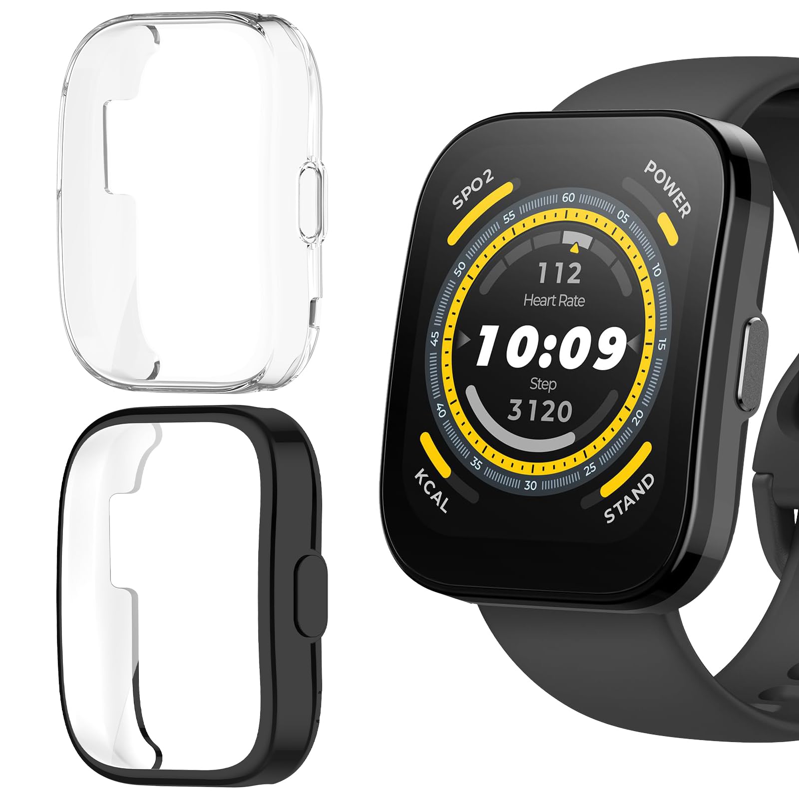 Funda con Protector Pantalla para Amazfit Bip 5 | [2 Piezas] Anti-Rasguños, Protectora Todo Incluido, Flexible TPU Cáscara para Amazfit Bip 5 - Negro & Transparente