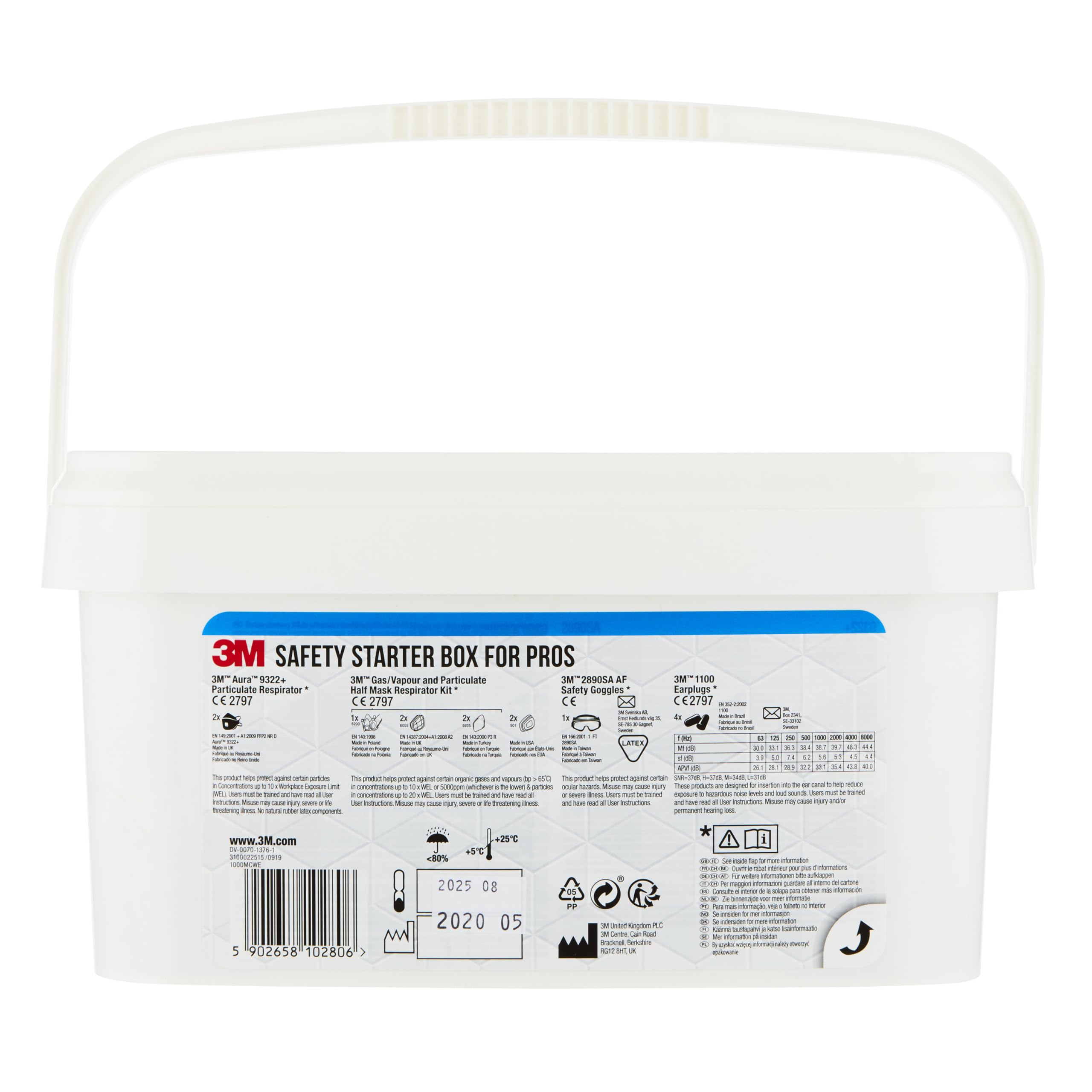 3M Sicherheitsbox (mit Atemschutzmaske, Halbmaske, Gehörschutzstöpsel und Arbeitsschutzbrille, sicherheitsausrüstung für Baustelle oder Werkstatt, inkl. Zubehör) 1000MCWE