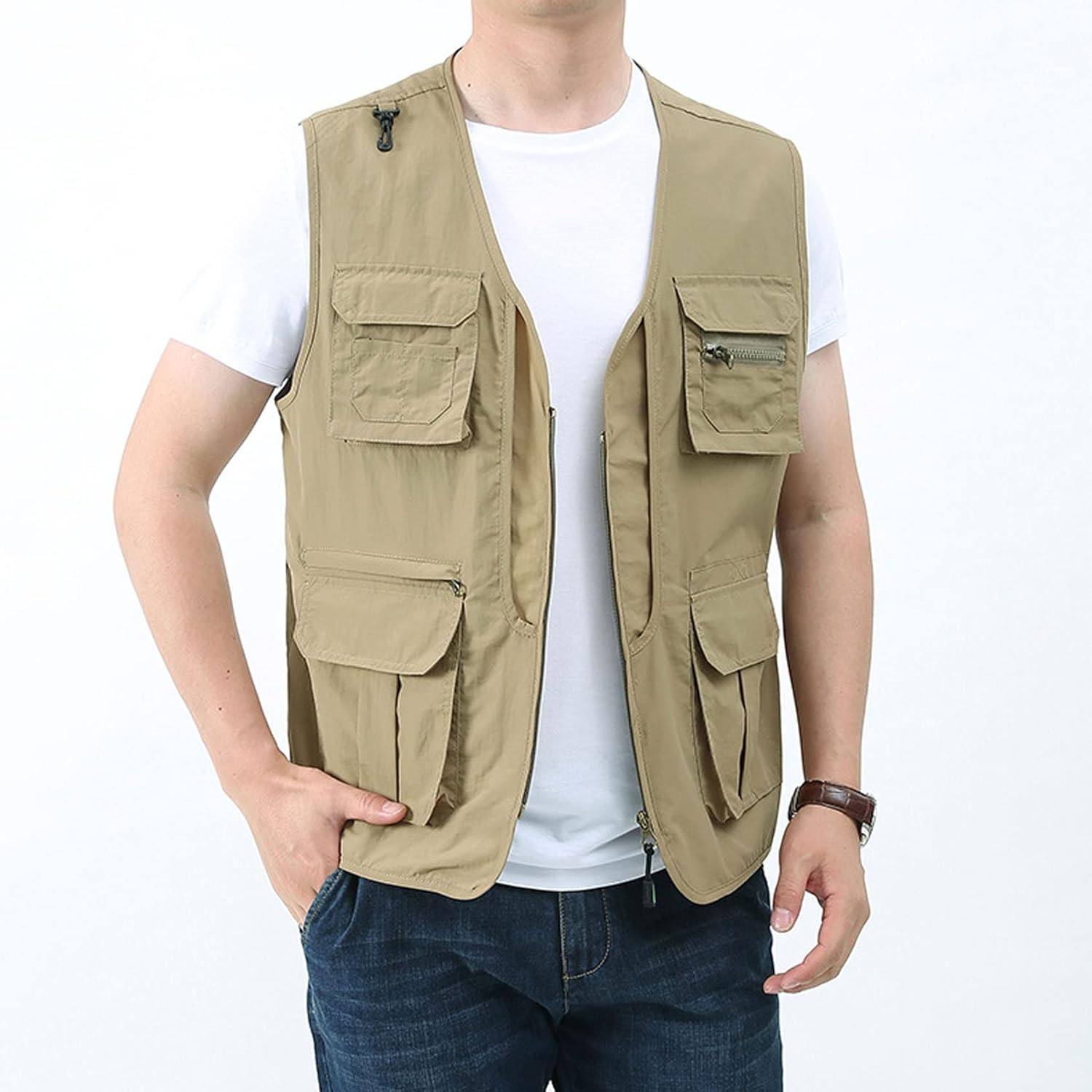 Perbai Men's Black Utility Fishing Vest Outdoor Summer Lightweight Work Photo Safari Cargo Vest - Image 2