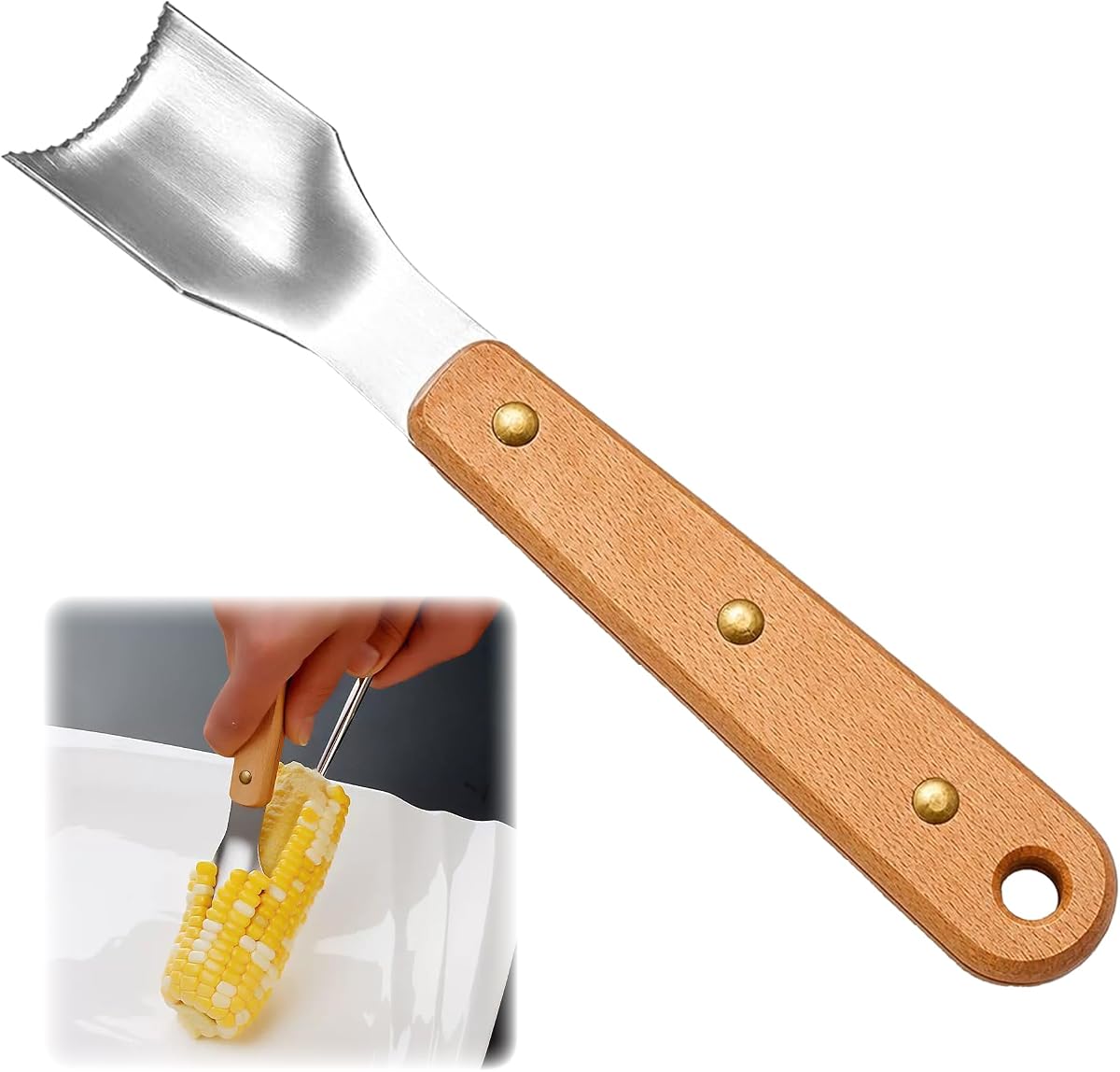 2026 New Corn Peeler for Corn on The Cob Stripper Tool, 1 Pcs | Stainless Steel, Corn Cob Stripper Remover, Kitchen Gadget, with Wooden Handle