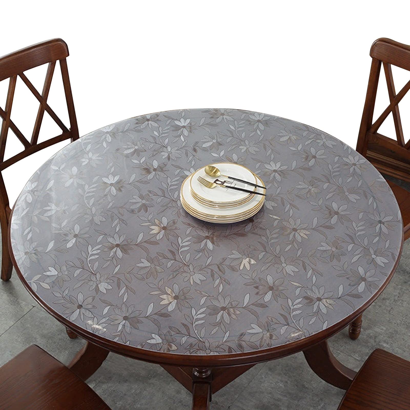 Tablecloths, Exquisite Floral Patter 2mm Thick- Decorative/Heat Resistants Table Protectors for Dining Room Tables- Soft Glass Film(Dia.110cm(43 Inch))