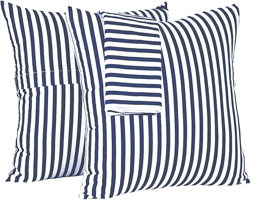 Rockcloud Juego de 2 fundas de almohada cuadradas decorativas 100% de algodón a rayas, fundas de cojín para sofá, dormitorio, automóvil, 18 x 18