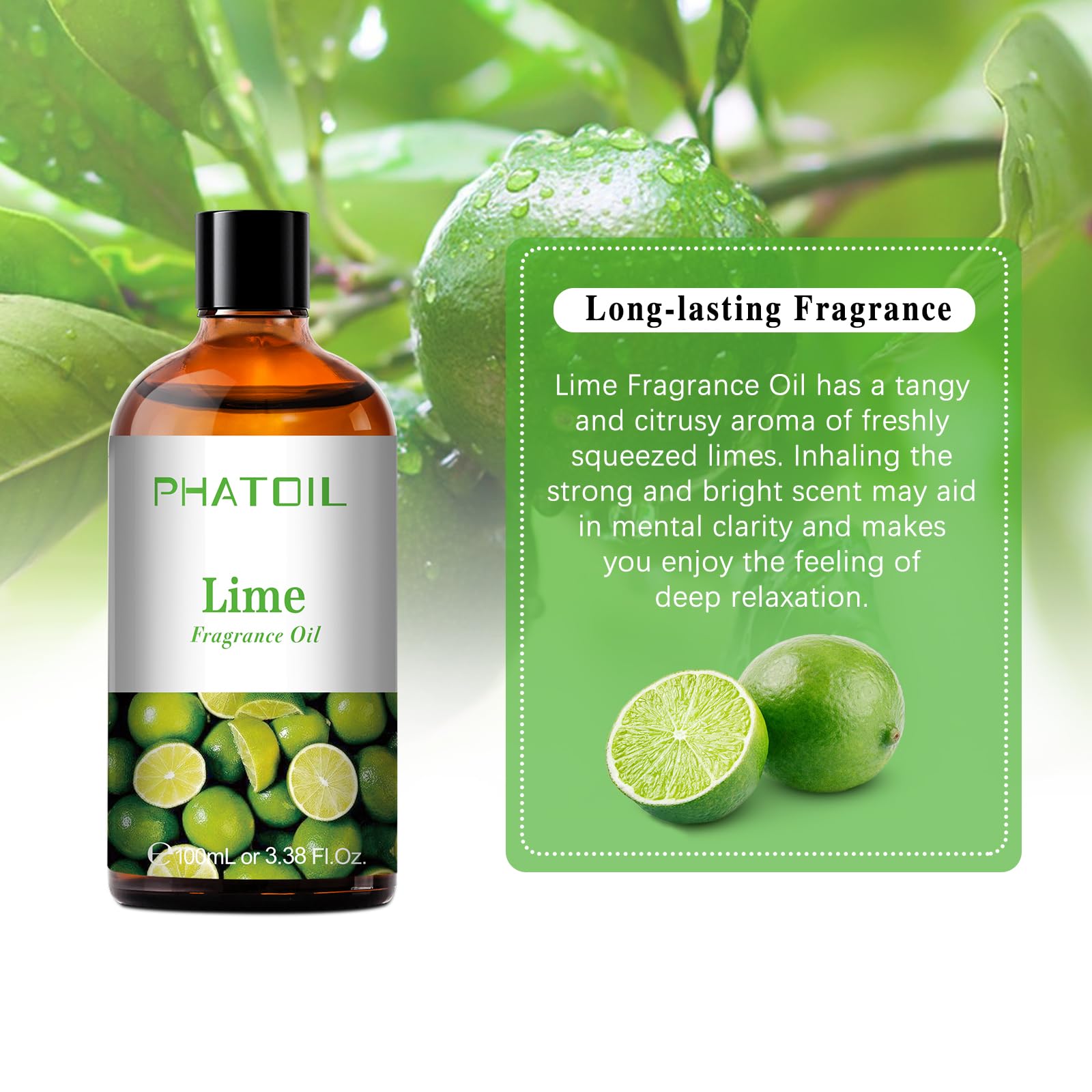PHATOIL Oli Essenziali Lime 100 ml, Oli Essenziali Profumati per Diffusori, Olio Essenziale di Lime per Diffusore Aromaterapia, Umidificatore, Candele Fai da De
