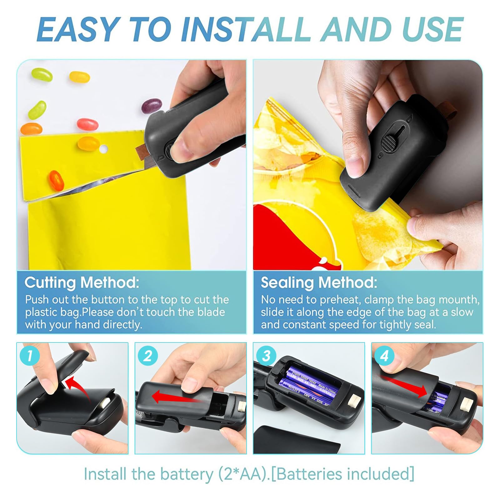 2 Mini Saldatrici Portatili Per Sacchetti - Sigillatrice E Taglia Per Snack Con Ricarica USB-C