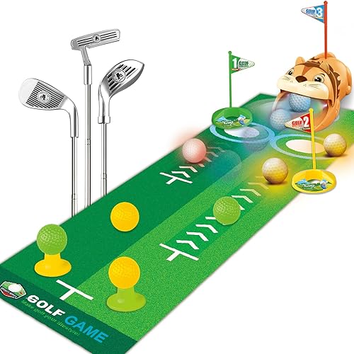 Juego de golf para niños pequeños a partir de 3 años, palos de golf retráctiles con retorno de golf automático ligero, 4 pelotas de golf brillantes
