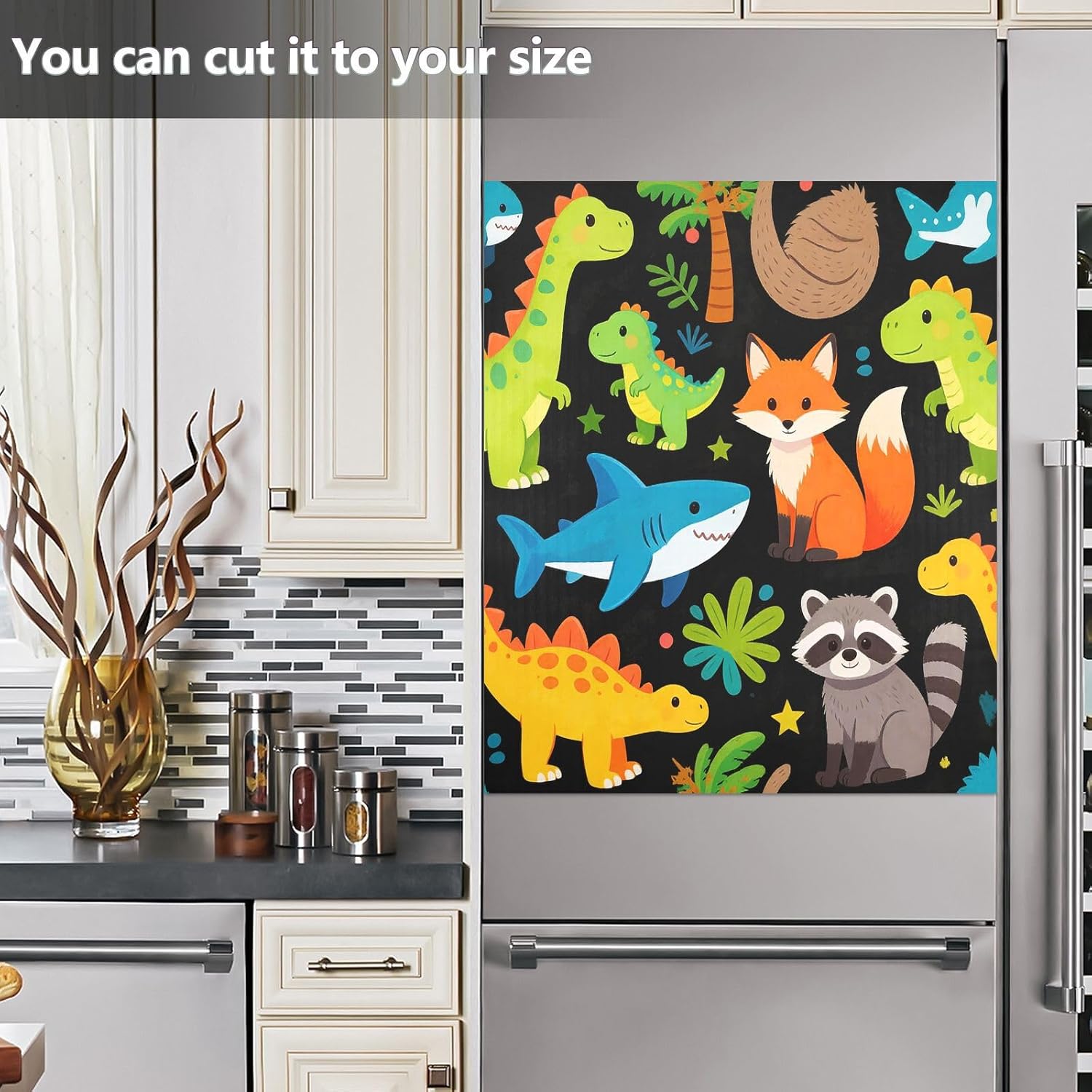 QUGRL Dinosaurs Sharks Fox Raccoon Dishwasher Magnet Cover Front Door Plants Stars Ocean Refrigerator Covers Magnetic Sheet Sticker Wash Machine Fridge Panel Decal for Kitchen Appliance 23x2