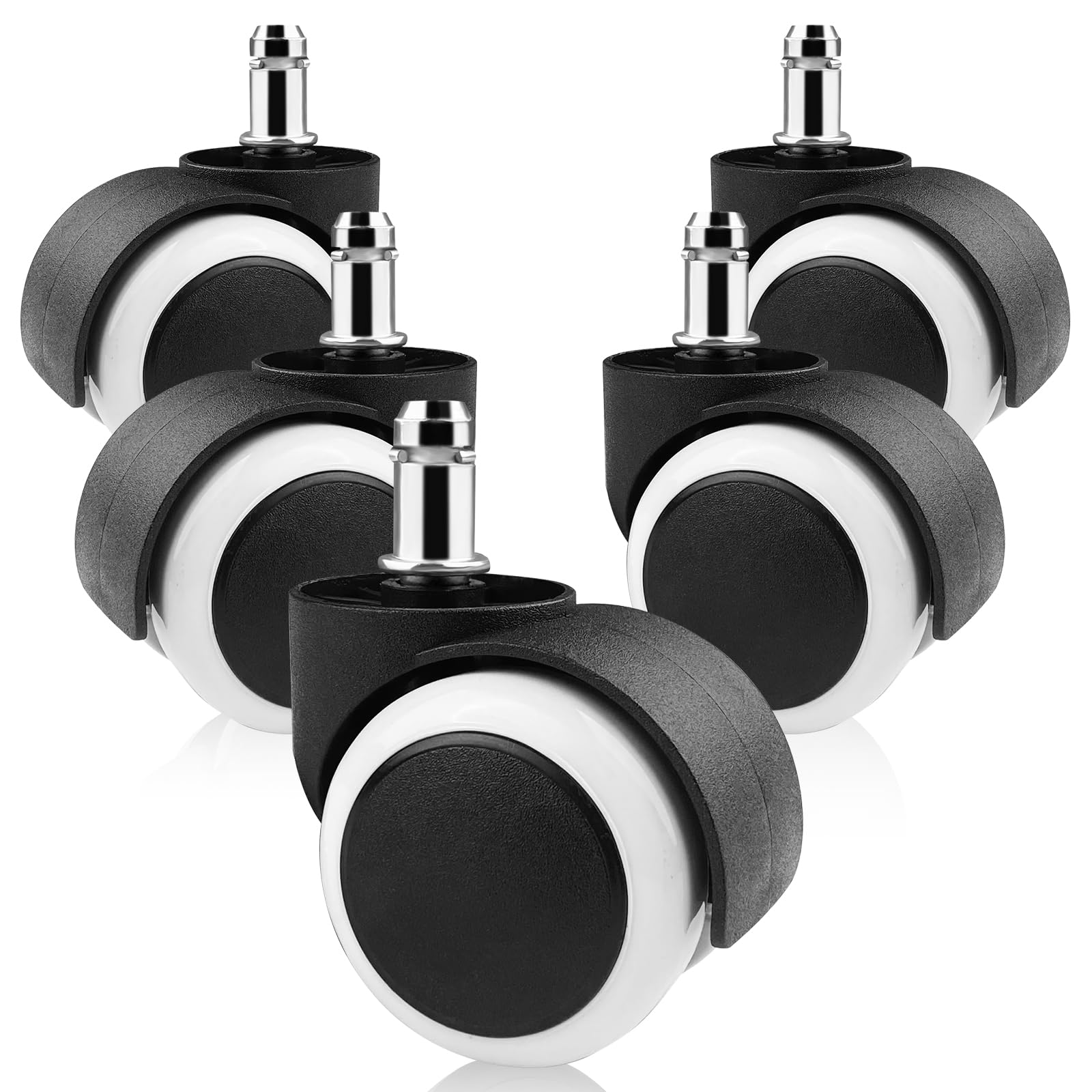 Gvolatee 5 Pieces Office Chair Wheels 11 x 22 mm, Double Wheel Design, Universal Safe Silent and Scratch-Free Replacement Wheels for All Floors, White