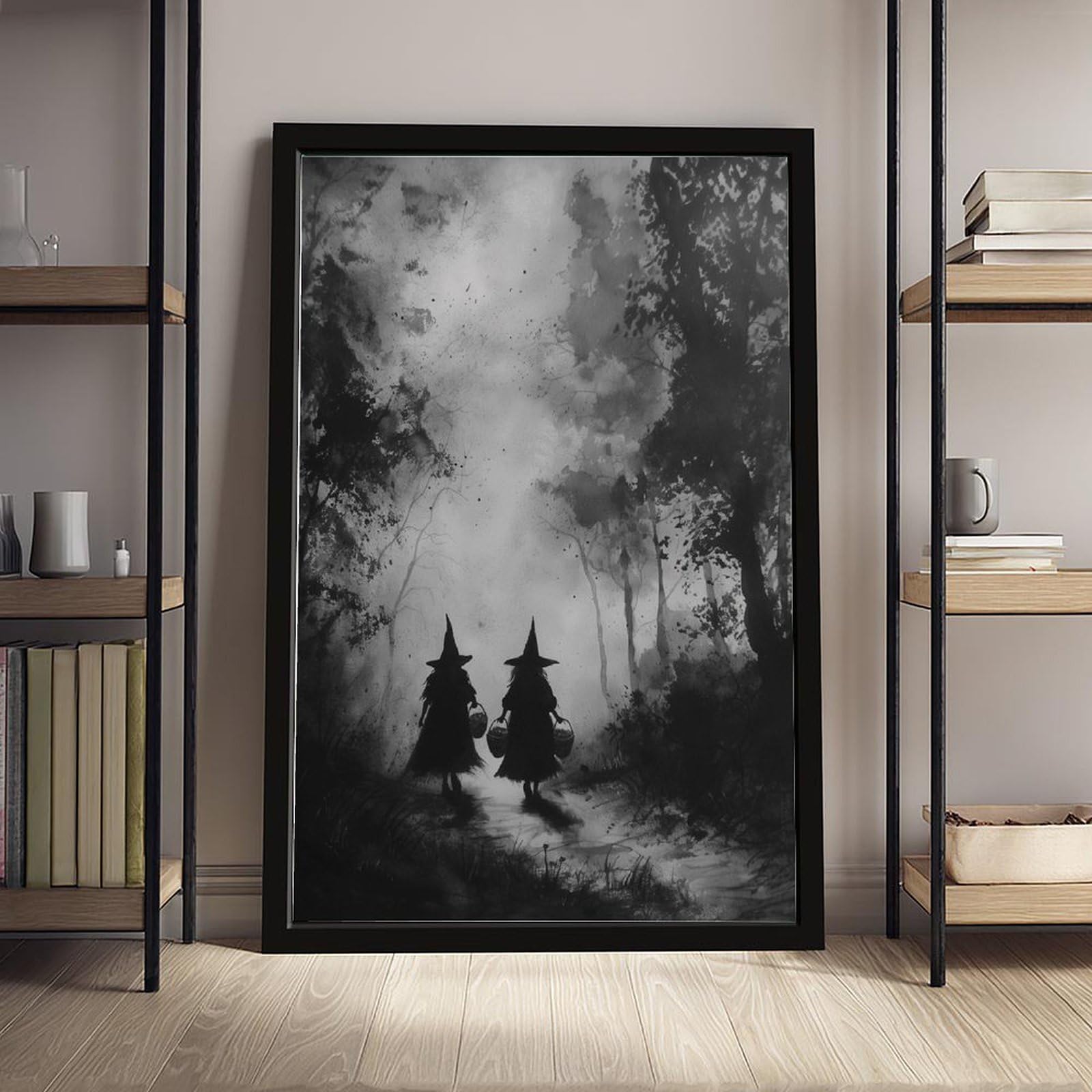 Poster sur toile représentant deux silhouettes de sorcières - Décoration pour chambre à coucher, bureau, chambre - Cadeau - 40,6 x 61 cm (L x l)