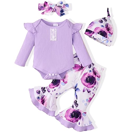 Newborn Baby Girl Clothes Infant Outfits Clothing Ruffle Romper Bell Bottoms Flared Pants Outfit Sets for Baby Girls