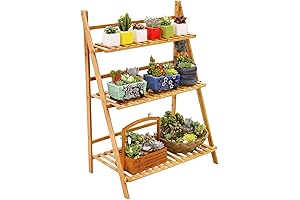 Ufine Bamboo Ladder Plant Stand 3 Tier Foldable Flower Pot Display Shelf...