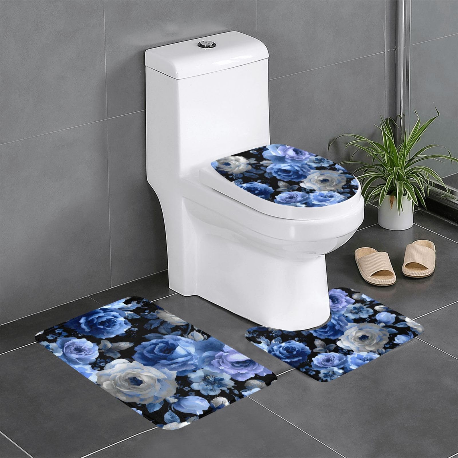 Tapis de bain antidérapants haut de gamme ensemble 3 pièces motifs fleurs
