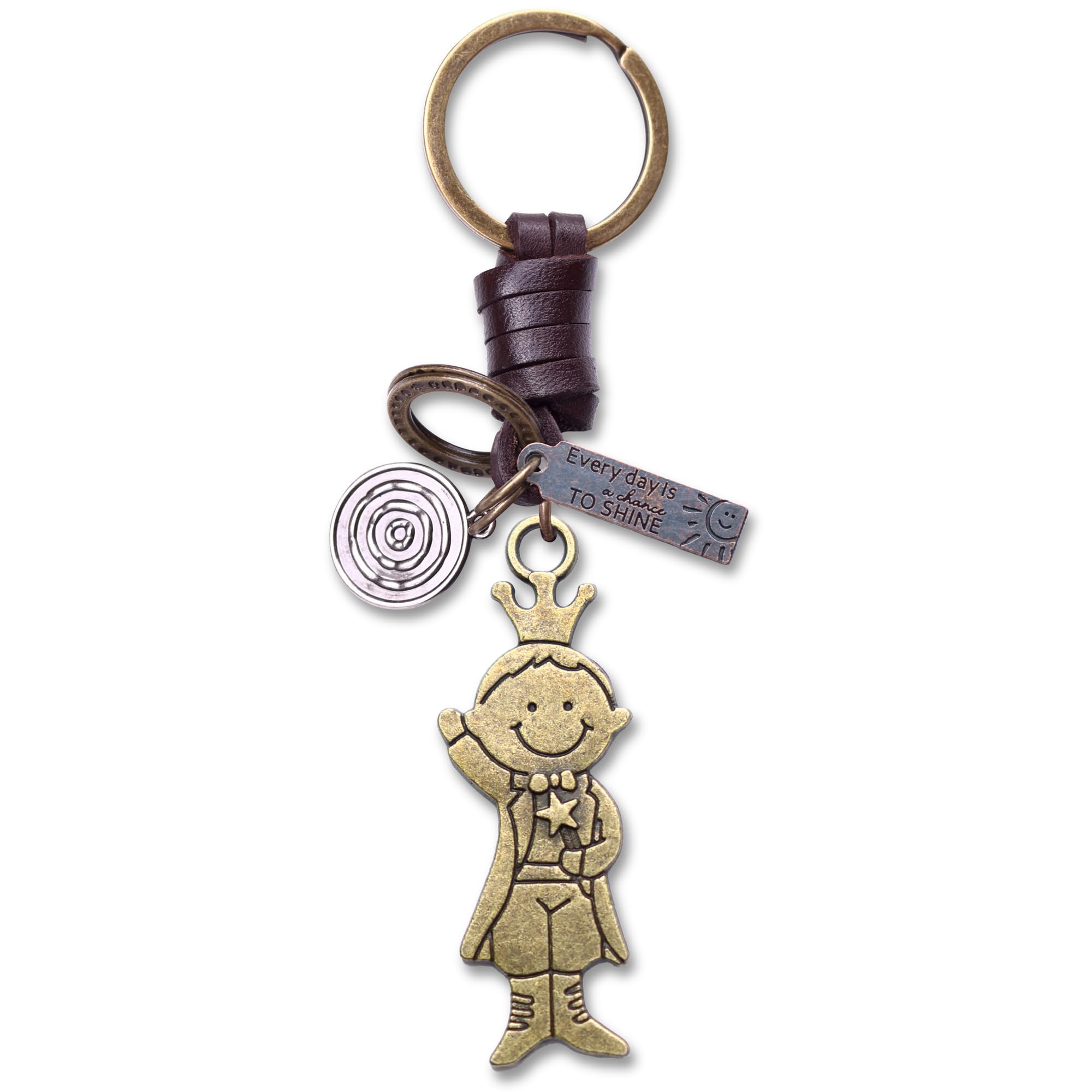 AuPra King Keyring Gift Women & Men Leather Prince KeyChain Home Car Door Keys Holder Girl & Boy Crown Present