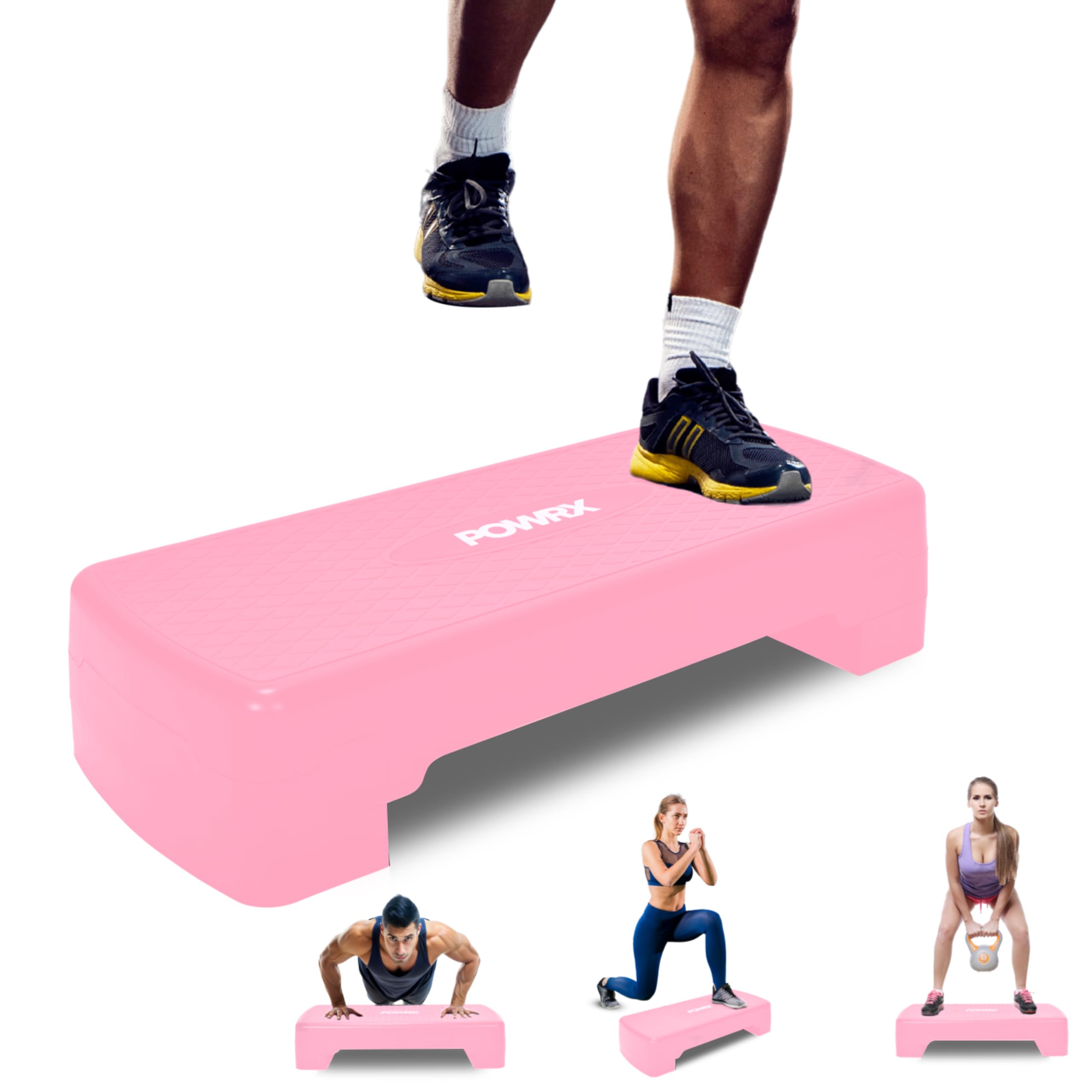 POWRX Aerobic Steppbrett Fitnessgeräte für Zuhause - Step Aerobic Brett mit Rutschfester Matte - Fitness Geräte Zuhause Höhenverstellbarer Stepper
