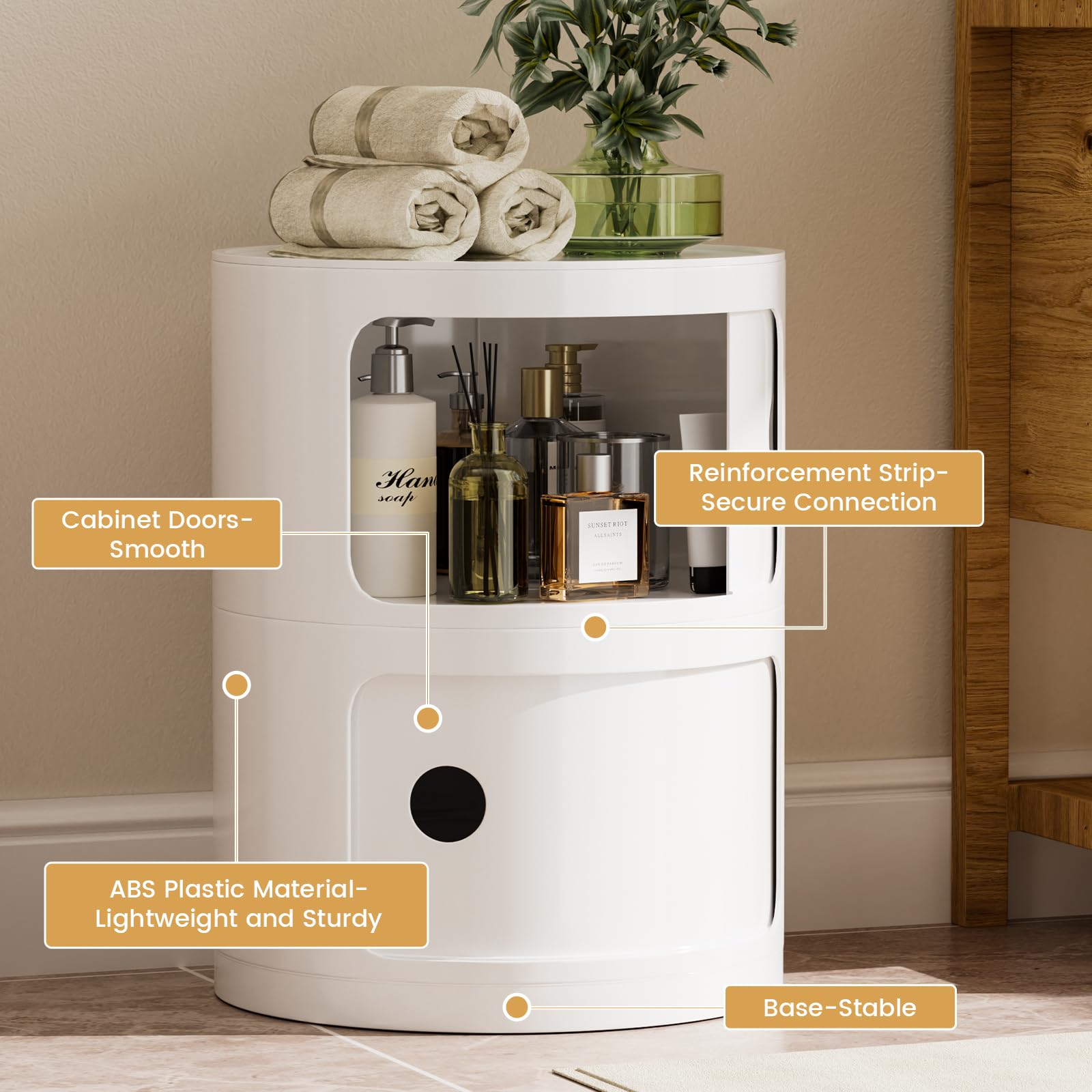 Comodino Rotondo Componibile, Organizer per Cassetti da Cucina, Camera da Letto, Soggiorno, Bagno – Bianco, Unità a 2 Scomparti × 1