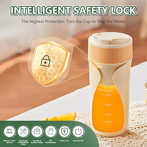 Miniatura 3 de Batidora portátil - Mezclador multifunción de 15.2 fl oz con trituración de hielo, fuerte potencia de corte con 6 cuchillas, libre de BPA,