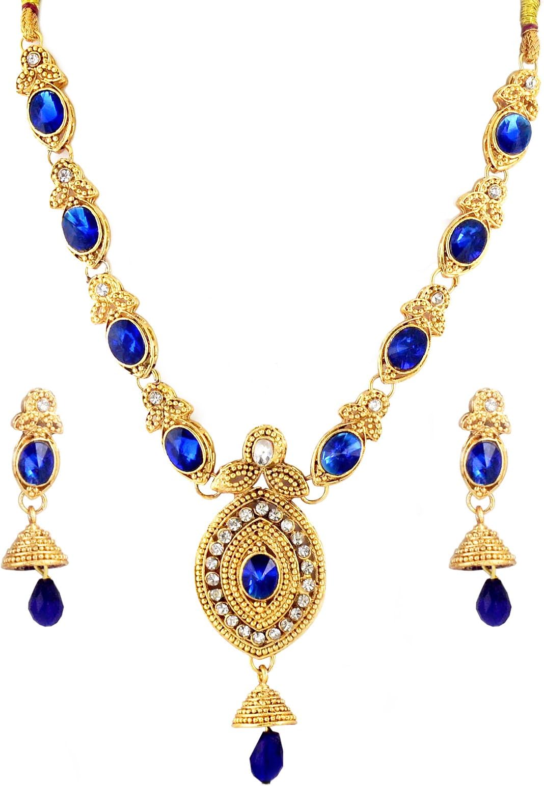 Bollywood Designer Ethinic Indian Premium Necklace Set with Maang Tika - Blue