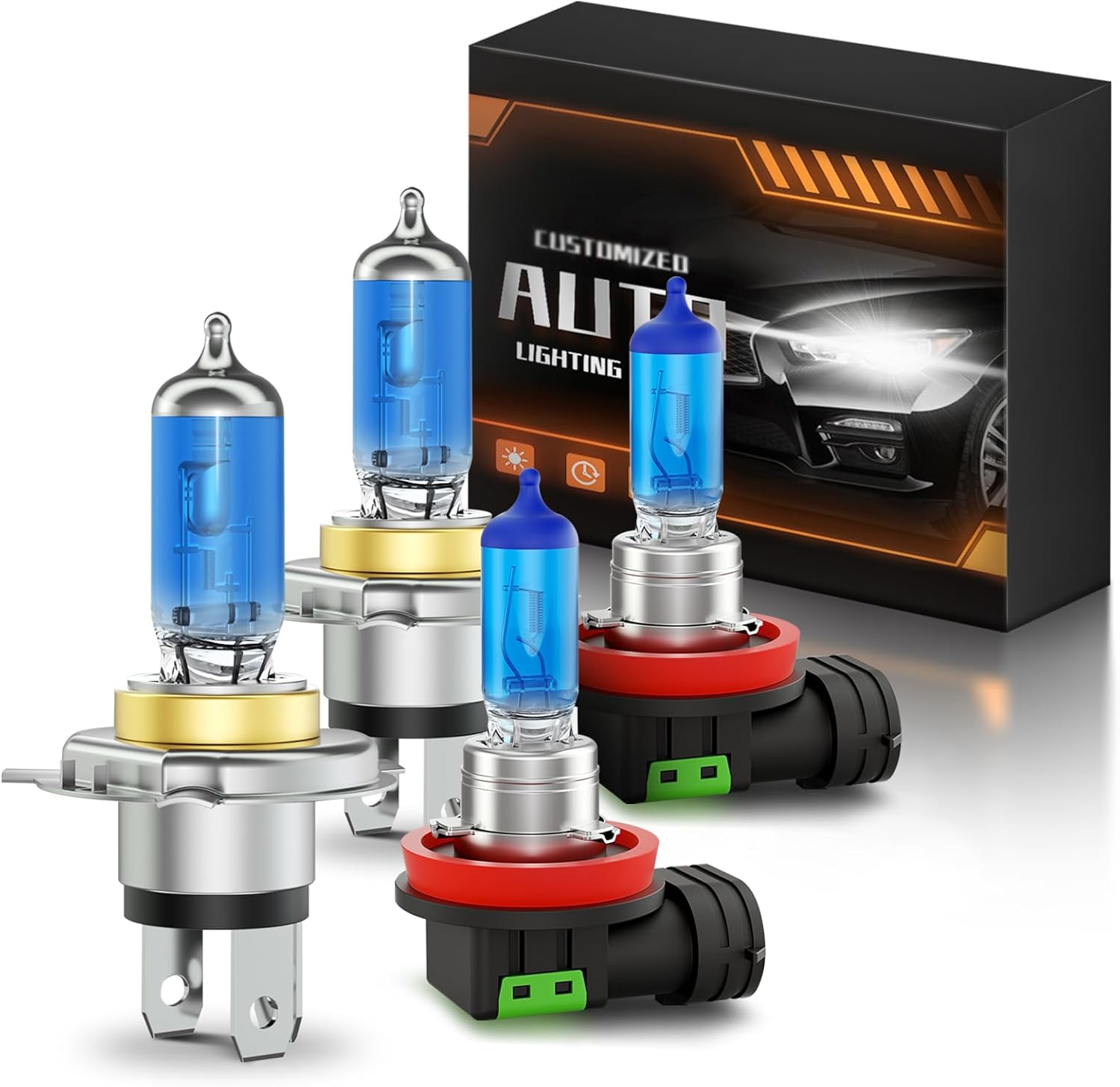 Fits for 2007-2014 Honda CRV Halogen Headlight Bulbs Combo, Ultra Bright 5000K White Halogen Bulbs and Fog Light Bulbs, Plug and Play, 4 Pack