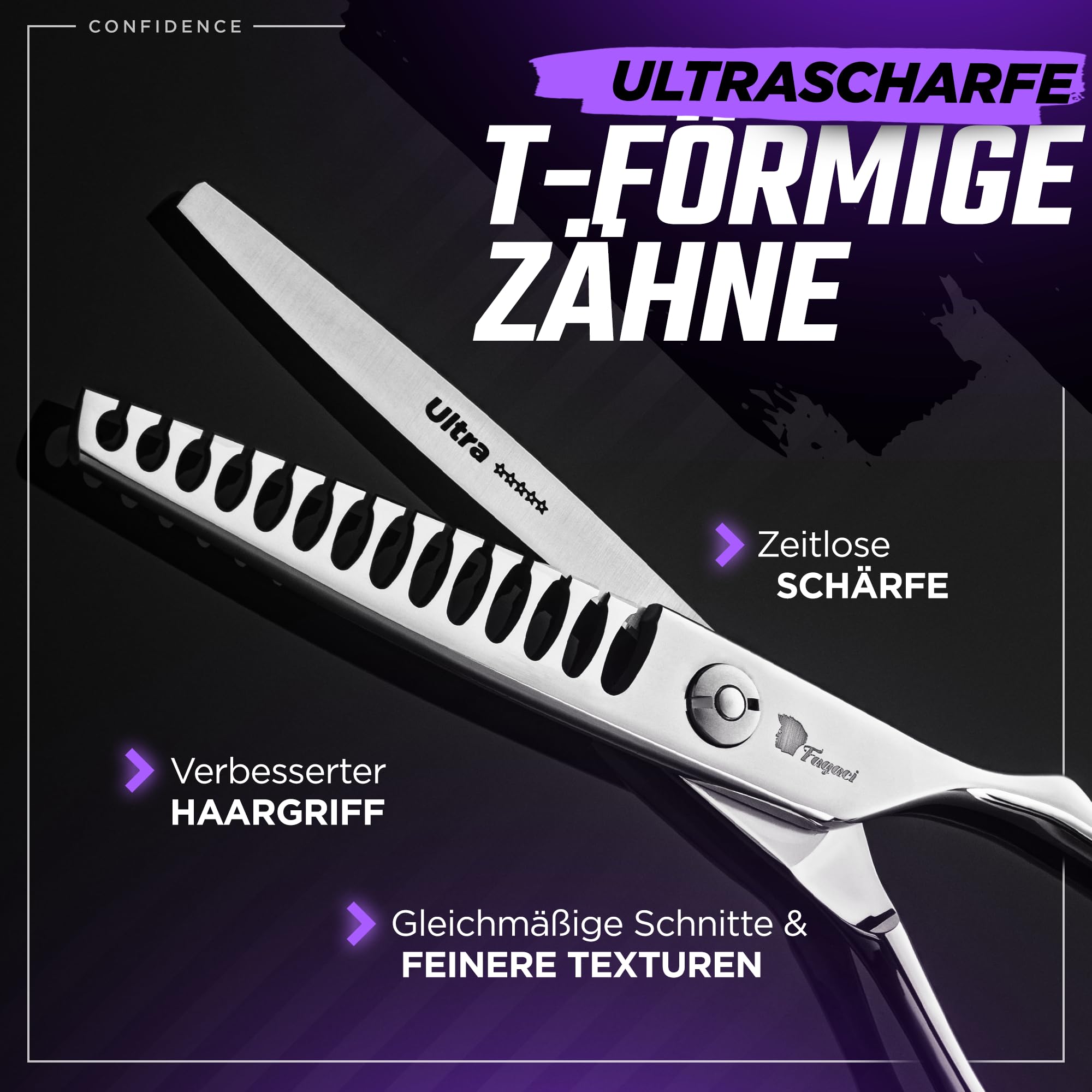 Fagaci Effilierschere Friseur 6 Zoll, T-Zahnung Texturierend 440C | Reduziert das Haarvolumen um bis zu 50%, T-Zahnung für besseren Grip, Mehrstufig geschliffen für dauerhafte Schärfe