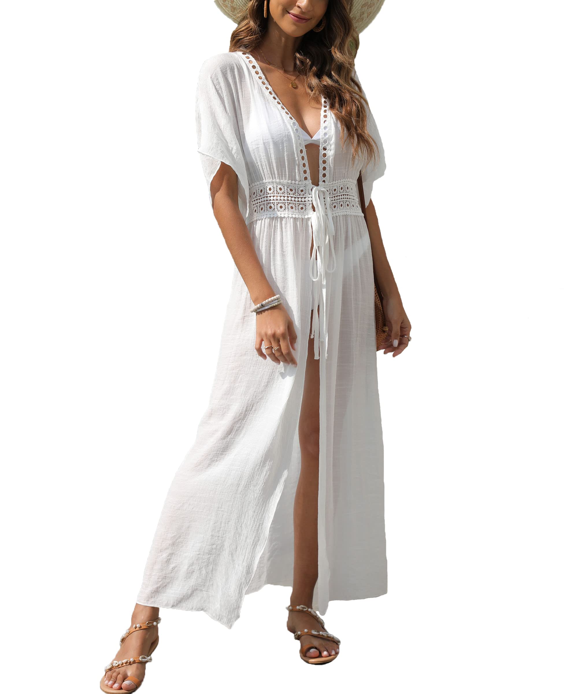MIXIDON Vestido de Bikini para Verano Mujer Playa Traje de Baño Sexy Elegante Bohemia Ver a Través del Cárdigan Bikini Kimono Cover Up