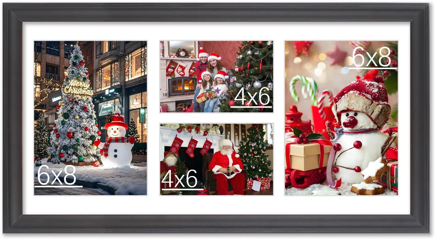 LTYHHK 11x22 Collage Photo Frame Fit One 8x10 and Two 5x7 Photos with Mat or 11x22 Inch without Mat,Black Solid Wood Frame with White Mat Multi-Photo Collage Photo Frame (L23B1122P3-810)