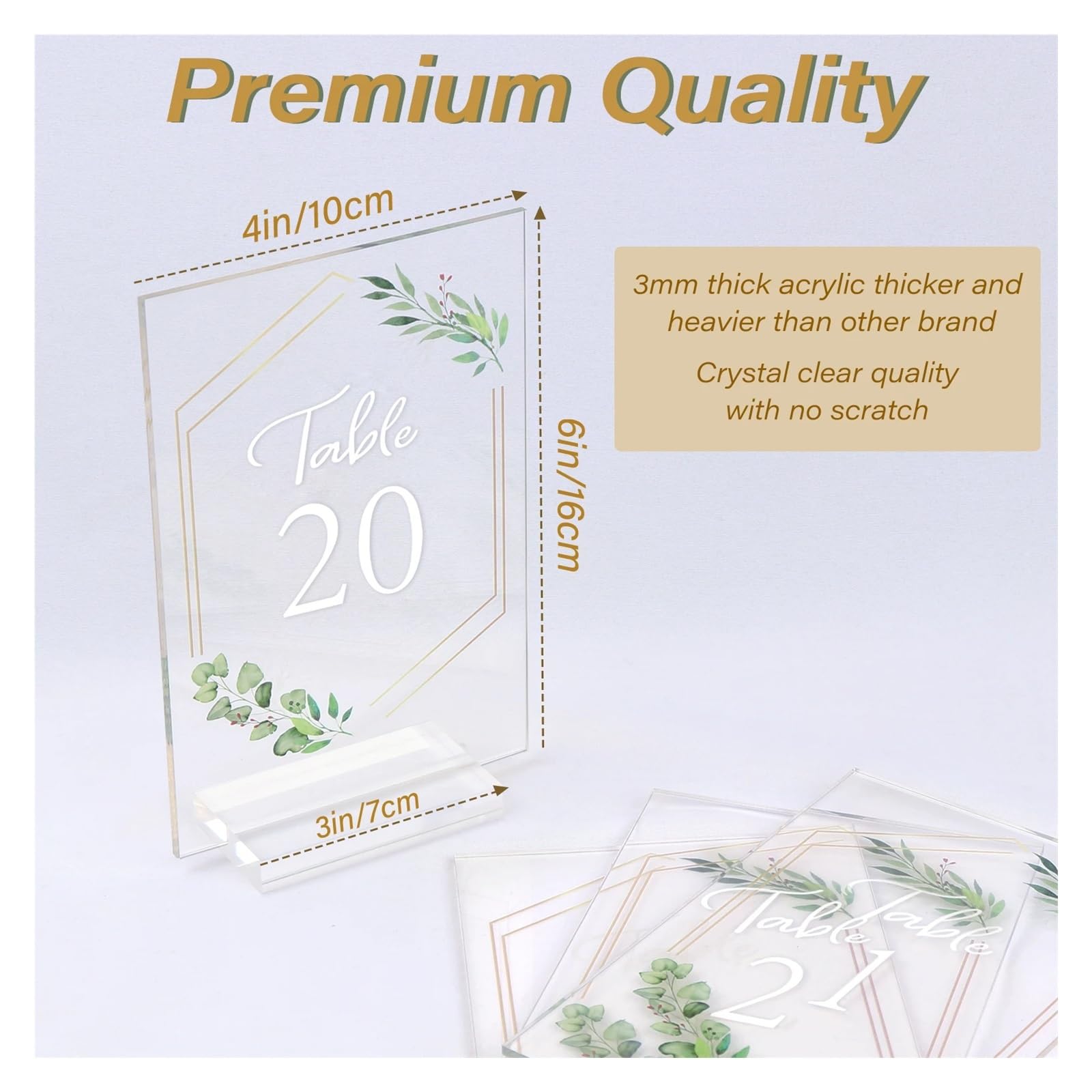 Tischkartenhalter Tischnummern for Hochzeiten, 1–20, mit Ständern, Goldrand, grünes Blumenmotiv, for Hochzeitsempfang, Jahrestag, Brautparty(10 pack)