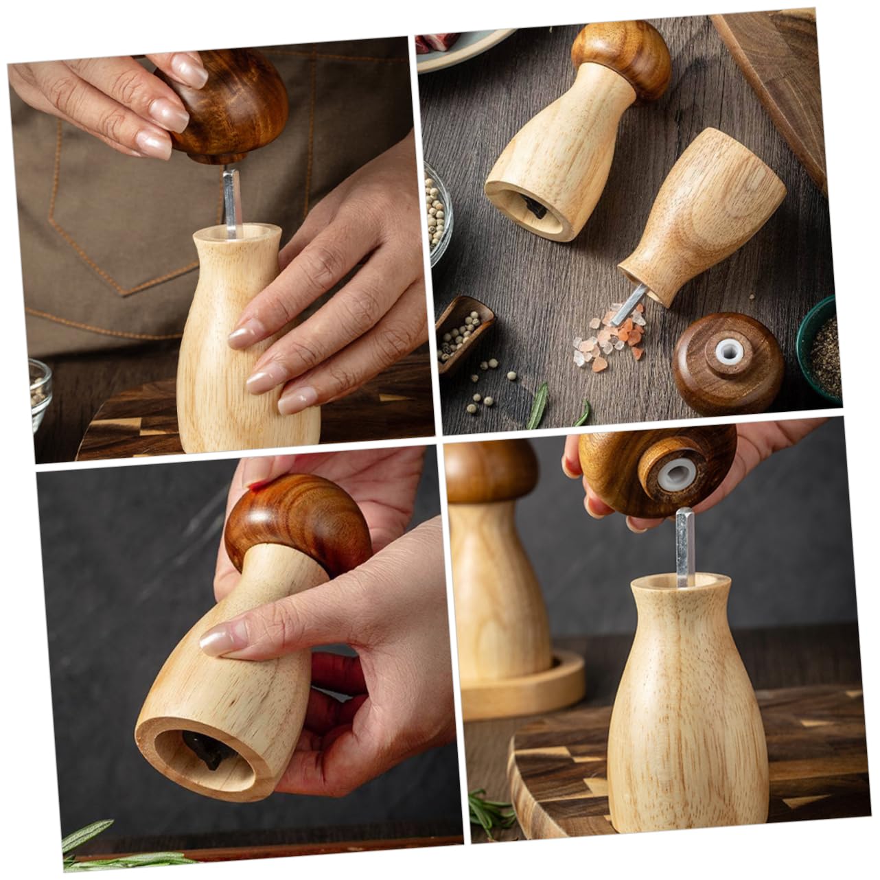 SOLUSTRE Manual Pepper Sea Salt Grinder Wooden Shakers Multi-functional Kitchen Tool