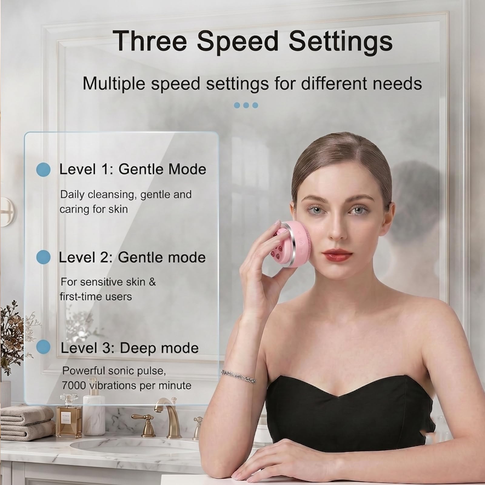 Cepillo eléctrico de limpieza facial, limpiador facial recargable de 3 velocidades, cepillo de limpieza facial de silicona impermeable IPX7 con 4 modos de cuidado de la piel, para limpieza profunda y