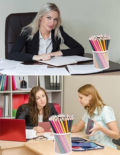 Miniatura 7 de Portalápices de malla para lápices, soporte de metal para lápices, portavasos para escritorio, oficina, organizador de bolígrafos, blanco, paquete