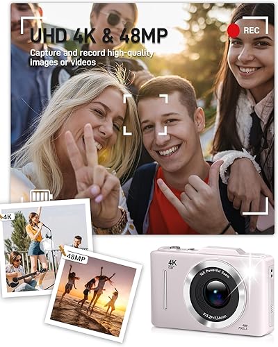 Miniatura 2 de Cámara digital, FHD 1080P para niños, cámara digital con zoom de 16x, antivibración, tarjeta de 32 GB, 4K 48MP cámaras compactas portátiles de