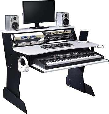 BE200 Series Music Studio Desk Workstation مع 2 &times; 4U رف أبيض