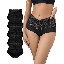 SHARICCA High Waist Lace Underwear for Women Seamless Sexy Panties Ladies Stretch Full Coverage Briefs Pack