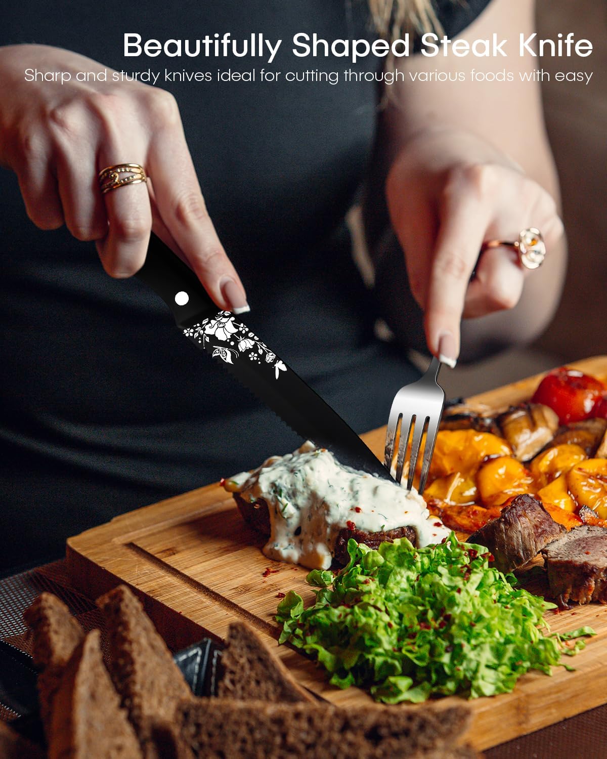 Silverware set for 4,Ollex 24PCS Retro Royal Silver Flatware Set with Box, Food-Grade Stainless Steel Silver Utensil Sets Includes Spoons Forks and Steak Knives, Mirror Finish Dishwasher Safe