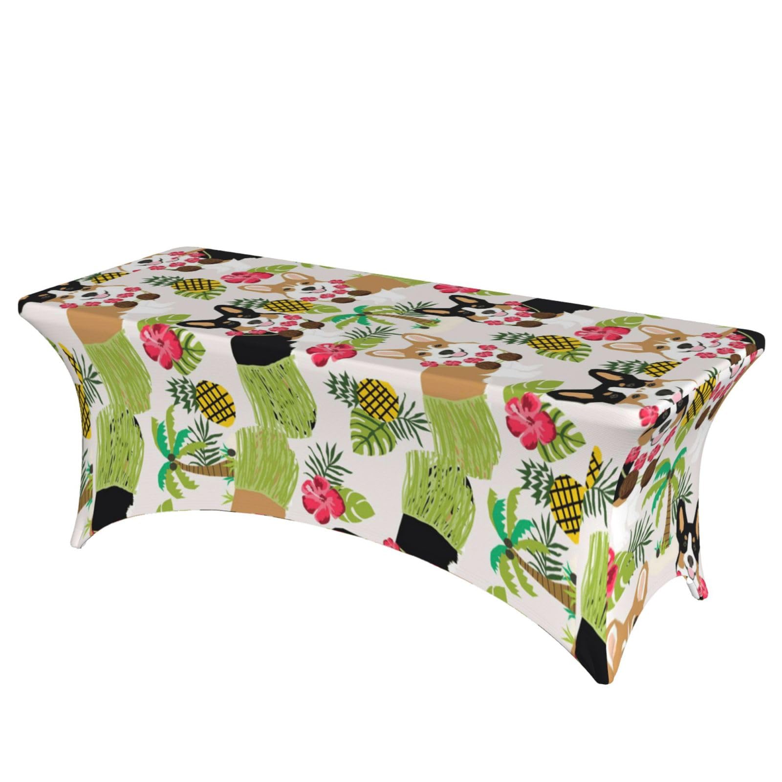 ERCgad Tropical Flower And Corgi Print Rectangular Tablecloth Dining Banquet Party Events Home Celebration Table Cover
