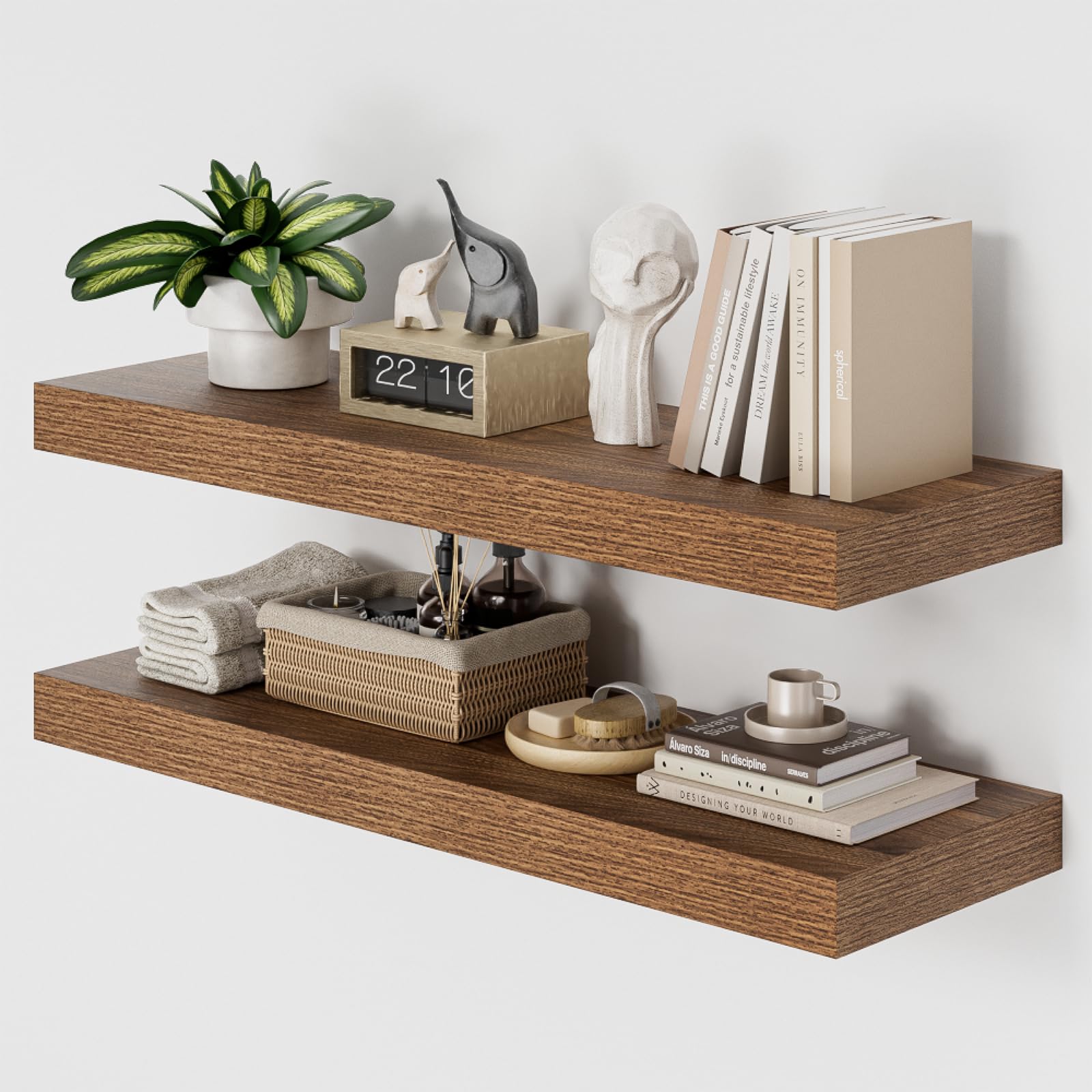 Heimlove 36 Inch Long Walnut Floating Shelf for Wall, 12" Deep Floating Shelves Wall Shelves for Bedroom Living Room Bedroom,Wall Mounted Shelves for