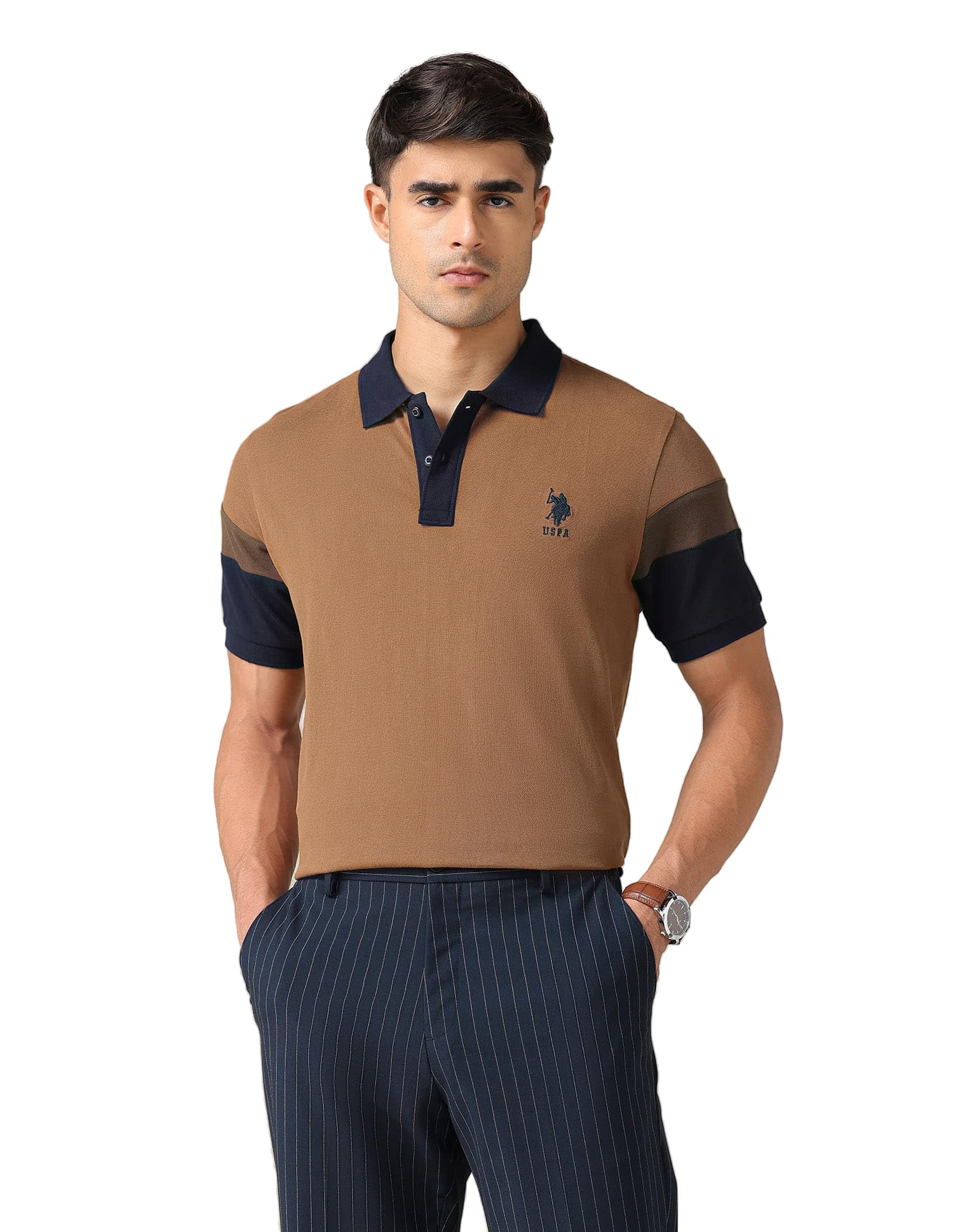 u.s. polo assn. Knitted Regular Fit Polo T Shirts for Men - 100% Cotton, Half Sleeves Mens Tshirt-picture-15