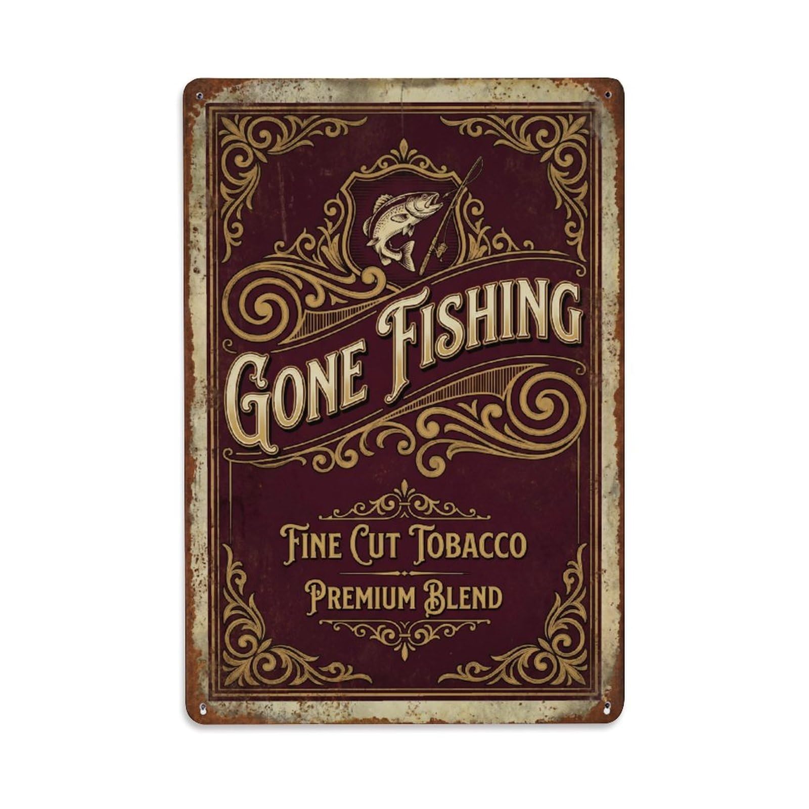 Gone Fishing Fishing Lover Vintage Metal Tin Sign Plaque Wall Decor for Cafe, Club, Garden Metal Poster 8x12Inch