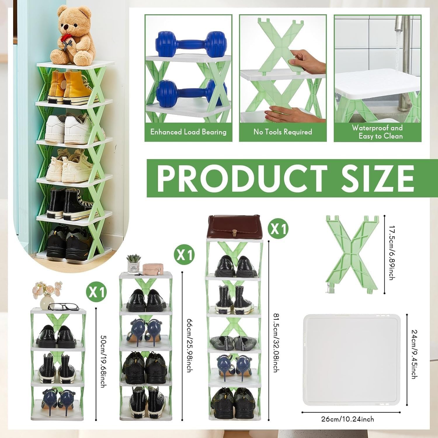 5-Layer Plastic Shoe Rack for Home – Stackable & Adjustable Shoe Organizer Shelf | Space-Saving Foldable Stand with Book & Shoe Storage Slots (Multicolour) 2
