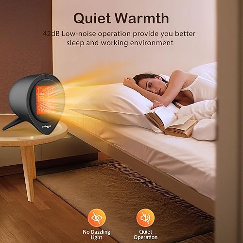 Miniatura 5 de Calentador de espacio pequeño, calefacción de cerámica PTC de 1500 W con temporizador de 15 horas, mini calor eléctrico, protección de seguridad