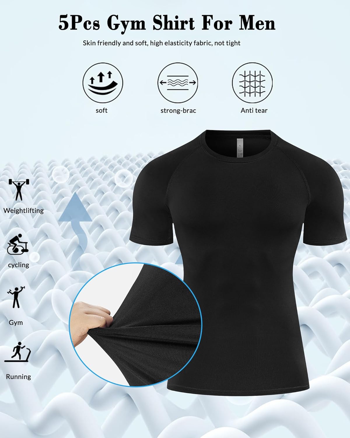 5 Pack Compression Shirt for Men Compression Shirts Short Sleeve Cool Dry Athletic Workout Base Layer Undershirt Tops - Image 6
