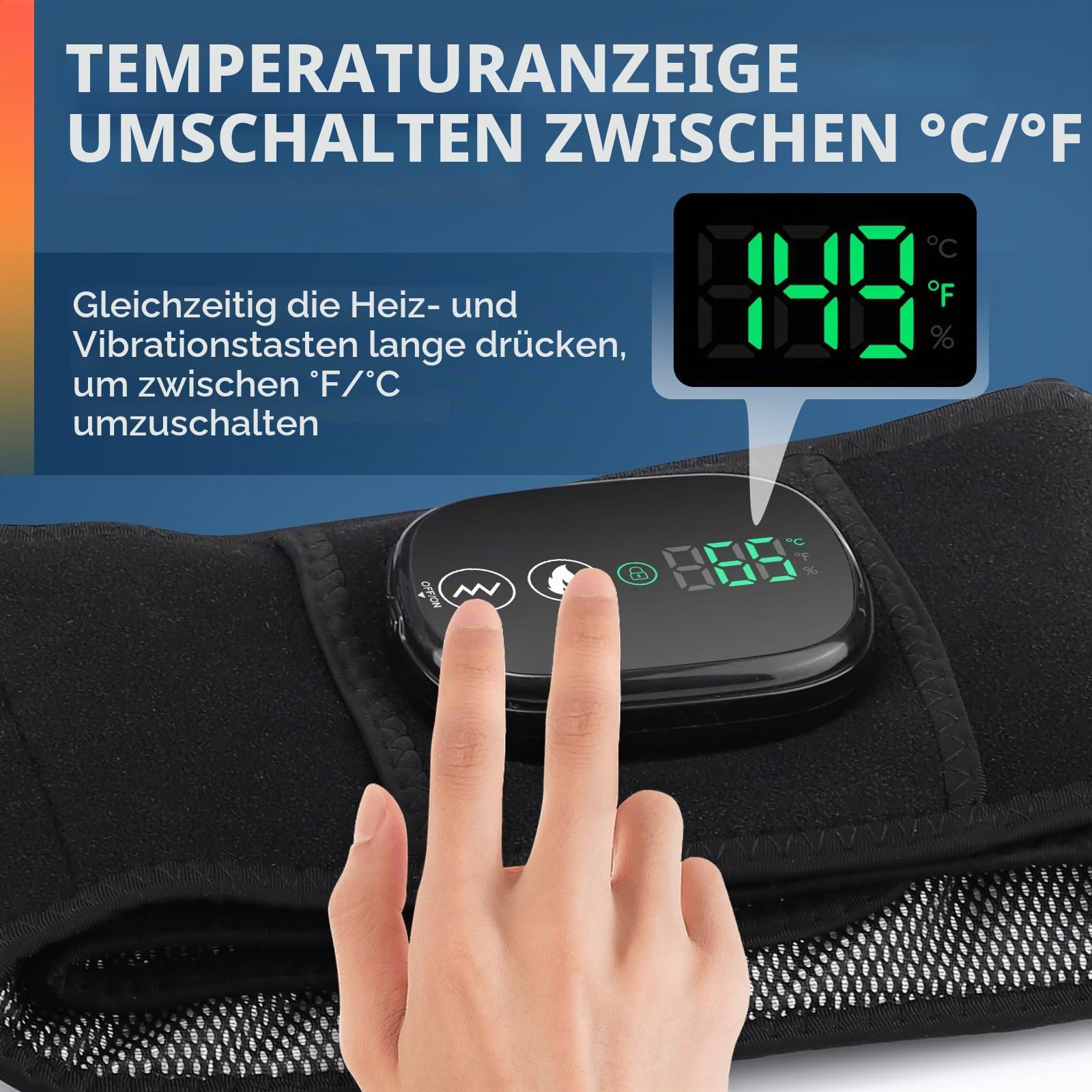 Elektrische Heizmatte Für Die Taille, Kabelloser Beheizter Rückengürtel Bauchwärmer Lendenwirbelstütze Mit Exklusivem Touchscreen, 3 Heizstufen Und 3 Massagemodi, Zur Unteren Rückens Mit 5000mAh-Akku