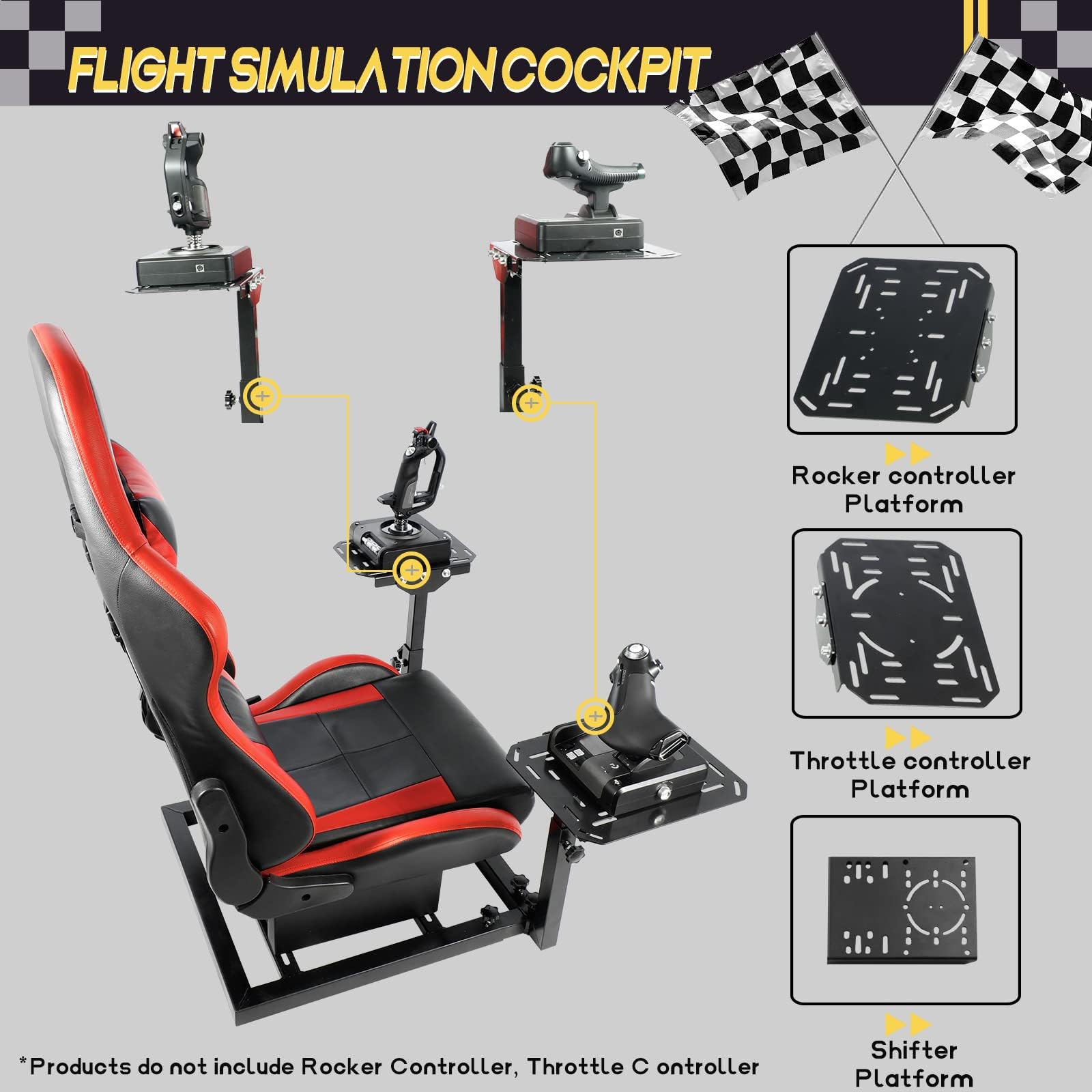 Marada Racing Flight Game Mount with Red Seat Compatible with Thrustmaster A10C Hotas Warthog,Adjustable,Throttle,Joystick & Keyboard Not Included