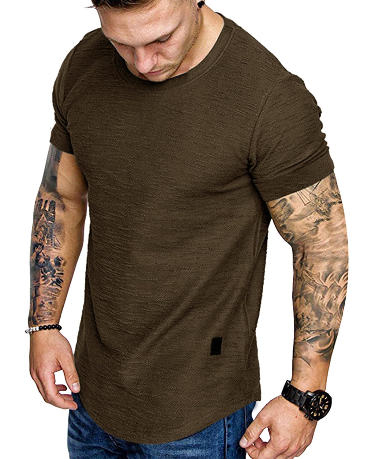 Fashion Mens T Shirt Muscle Gym Workout Athletic Shirt Cotton Tee Shirt Top