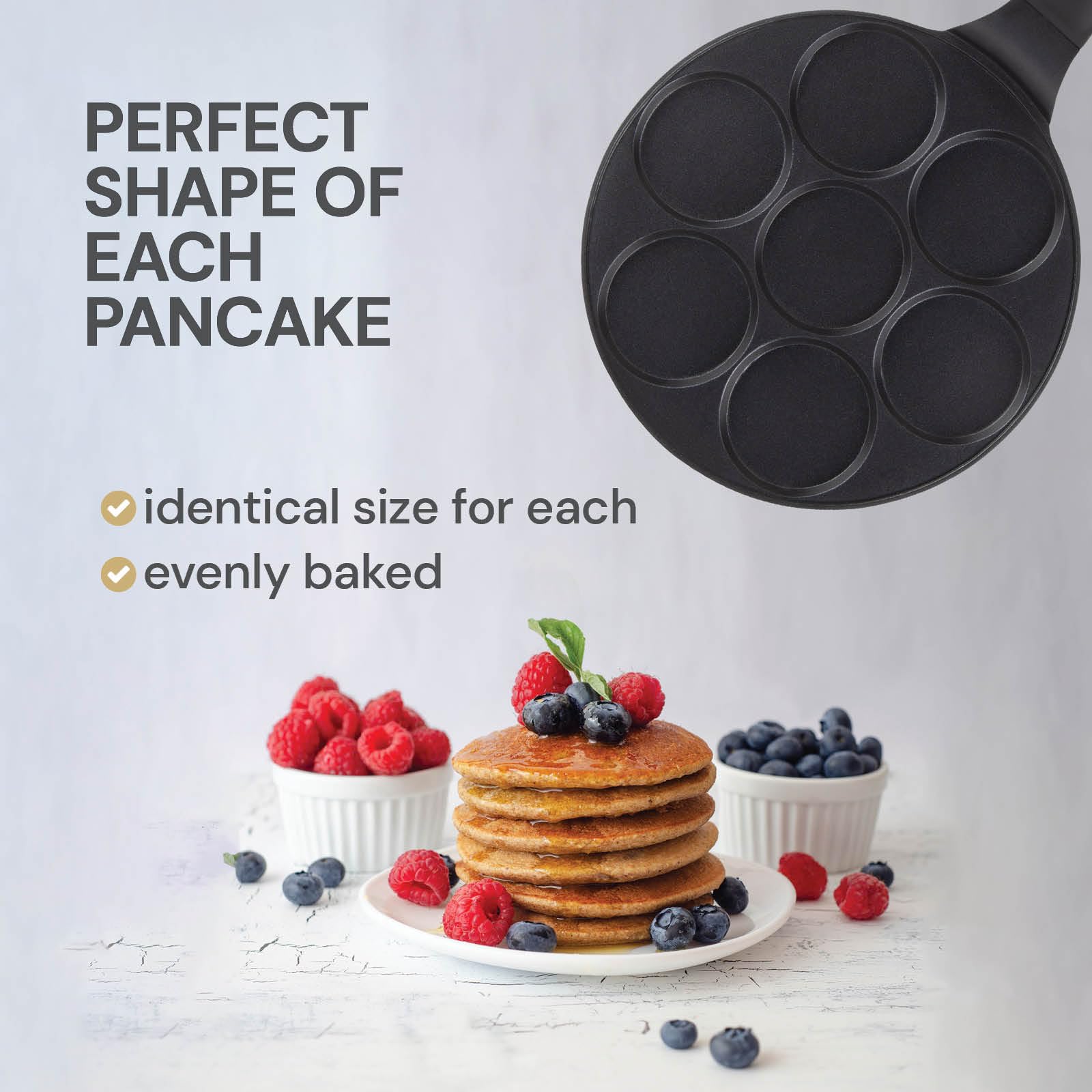 ROSMARINO Pancake Pan - Panqueque perfecto cada vez: 7 Mini formas americanas Crepes Sartén - Antiadherente, SoftTouch
