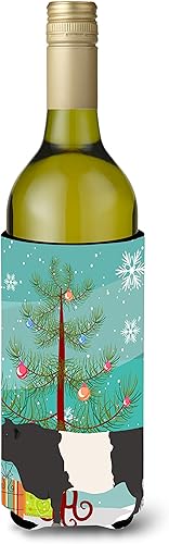 Caroline's Treasures BB9198LITERK - Abrazador de botella de vino de Navidad con cinturón, diseño de vaca Galloway, color verde azulado, funda