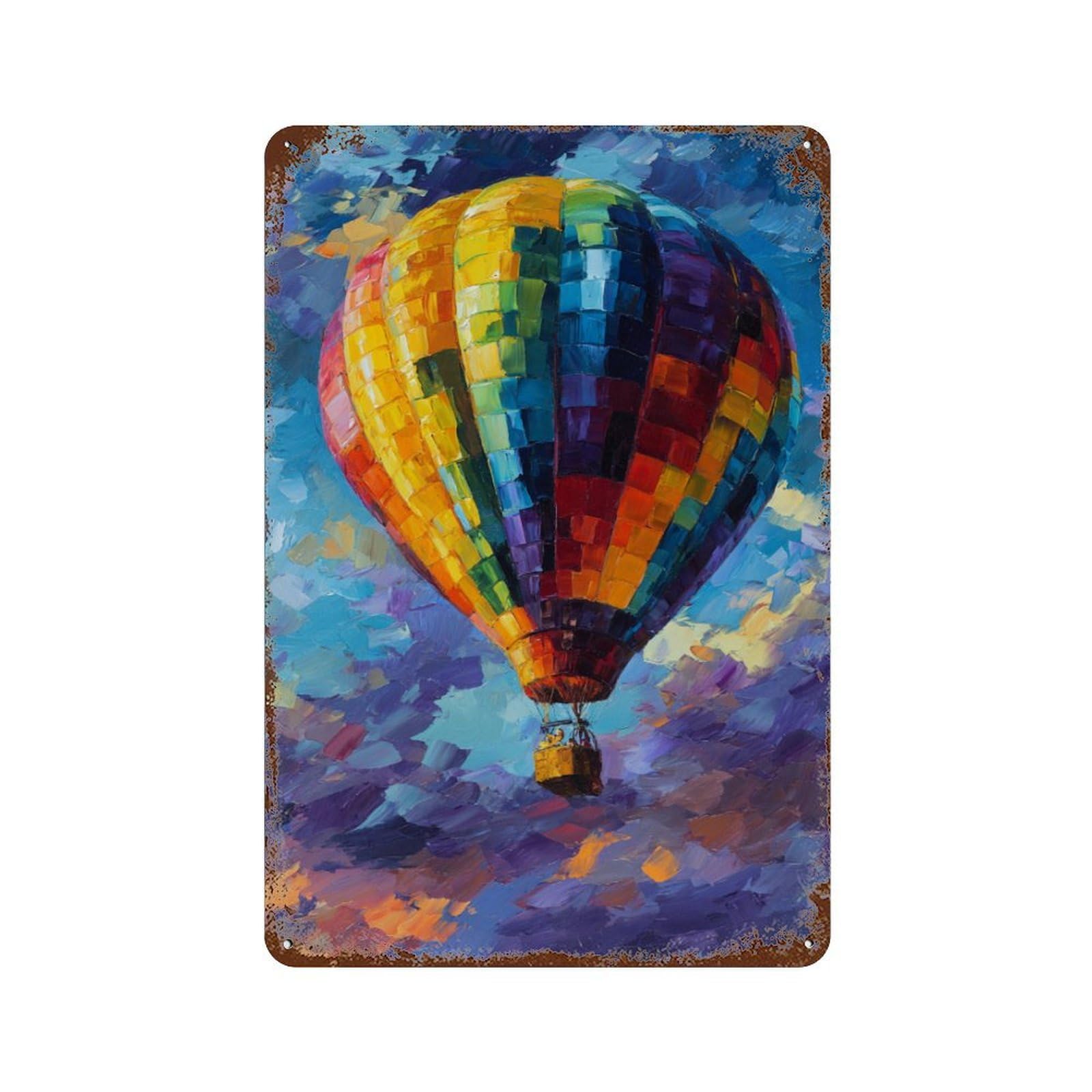 Rust Effect Colorful Hot Air Balloon Painting-2 Vintage Metal Tin Sign 11.8"x7.9", Vintage Wall Decor for Office, Studio And Wall Decor