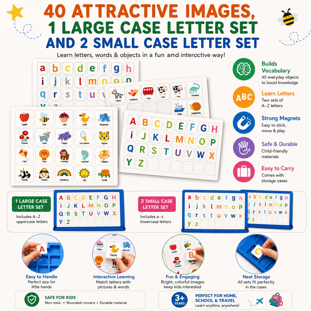 Kidster Big Magnetic Alphabet Book for Kids 4-7 Years | Phonics, Spelling, Word Building & Letter Matching Activity Game | Montessori Educational Learning Toy with Magnetic Letters & Boards 2
